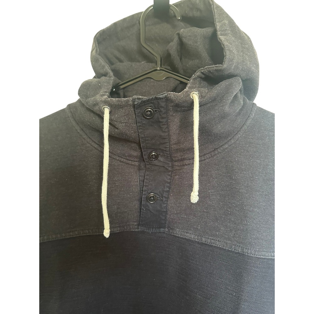 Vintage J. Crew Mens The Sporting Life Colorblock Henley Hoodie Black Gray Large - Picture 2 of 5